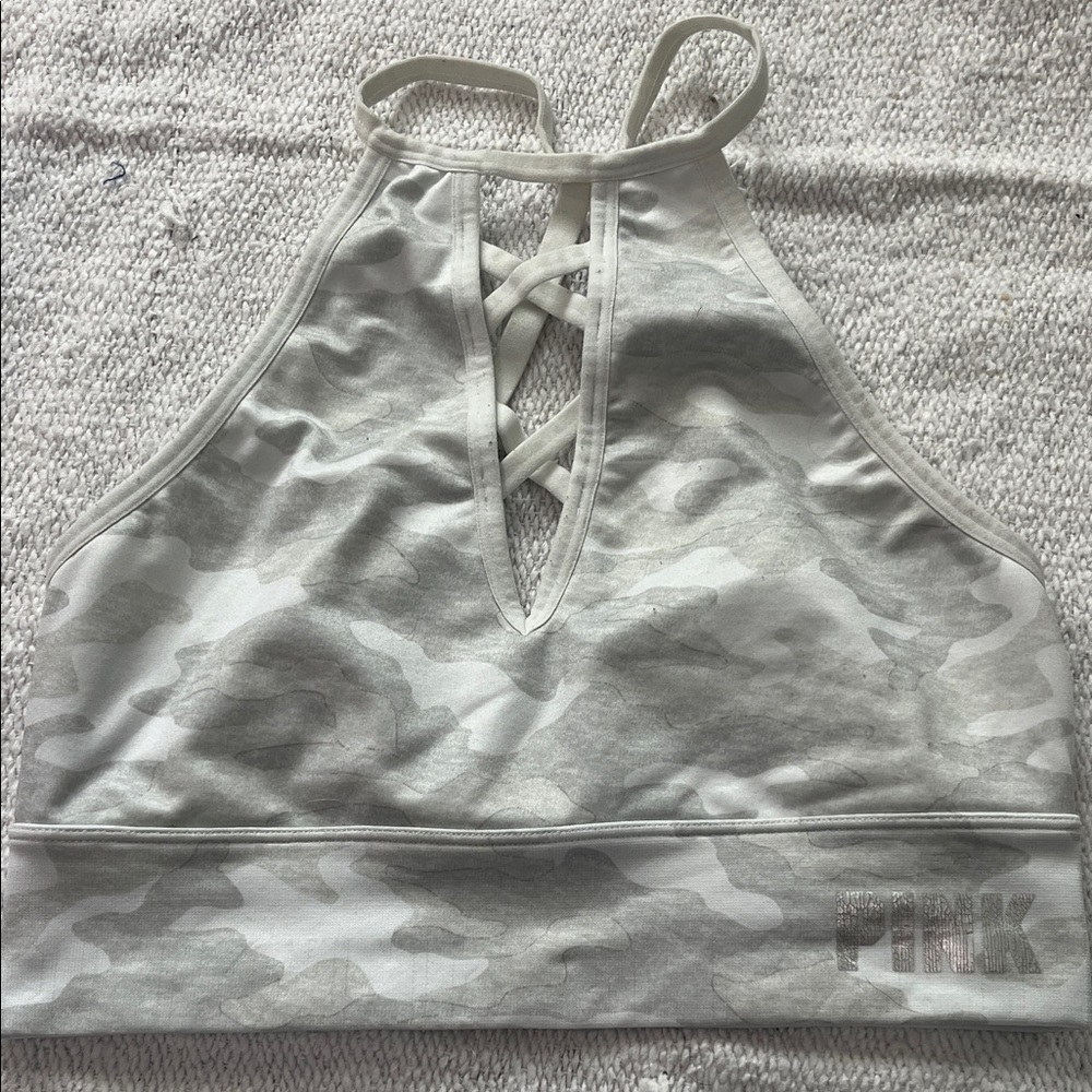 (133)PINK Victoria's Secret Gray Camo Halter Sports Bra